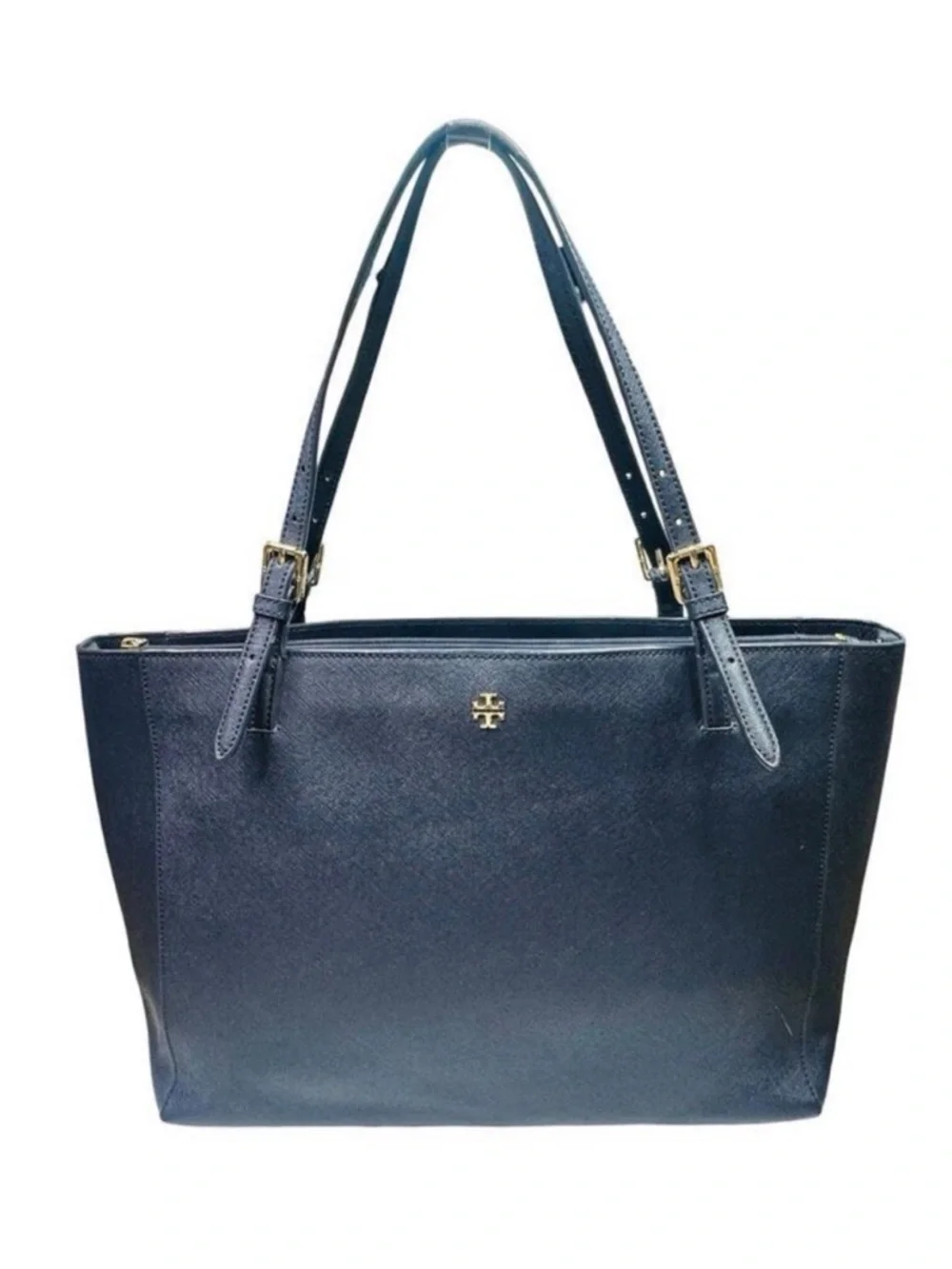 Tory Burch Large Robinson Leather Tote Bag - Navy - 14.5” x 11.25” x 4.5”
